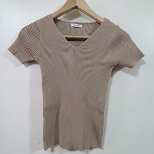 Beige Ripped Short Sleeve Top